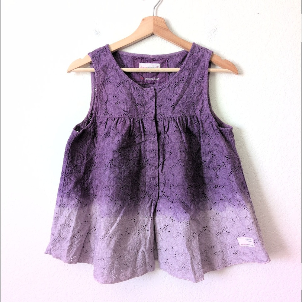 Odd Molly Purple Ombre Eyelet Embroidered Babydoll Top Fairycore Cotton Sz 1 S